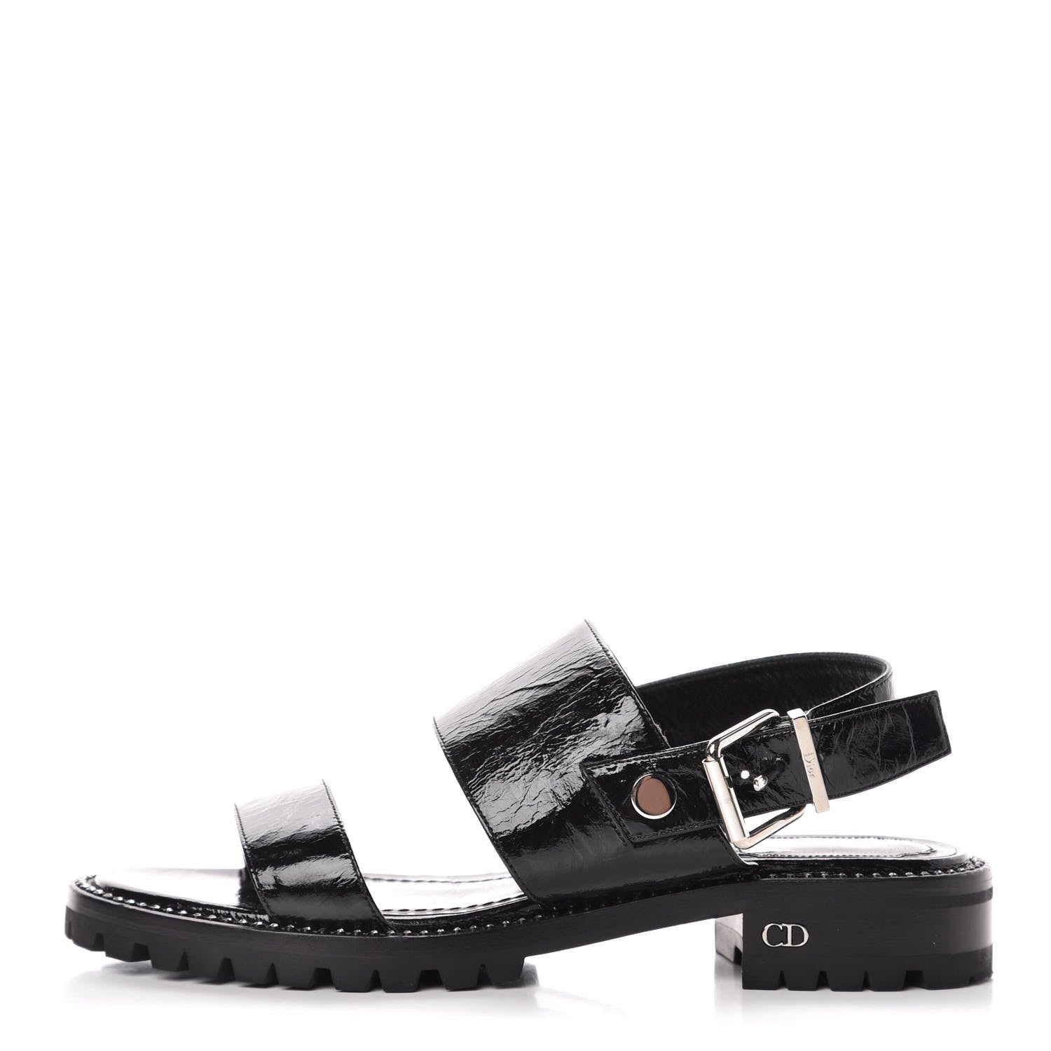 Christian Dior Crinkled Patent Crystals Sandals 37.5 Black 1 of 8