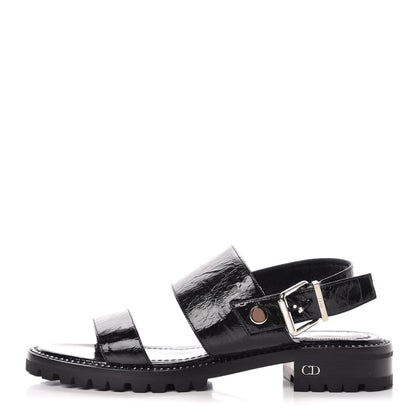 Christian Dior Crinkled Patent Crystals Sandals 37.5 Black 1 of 8