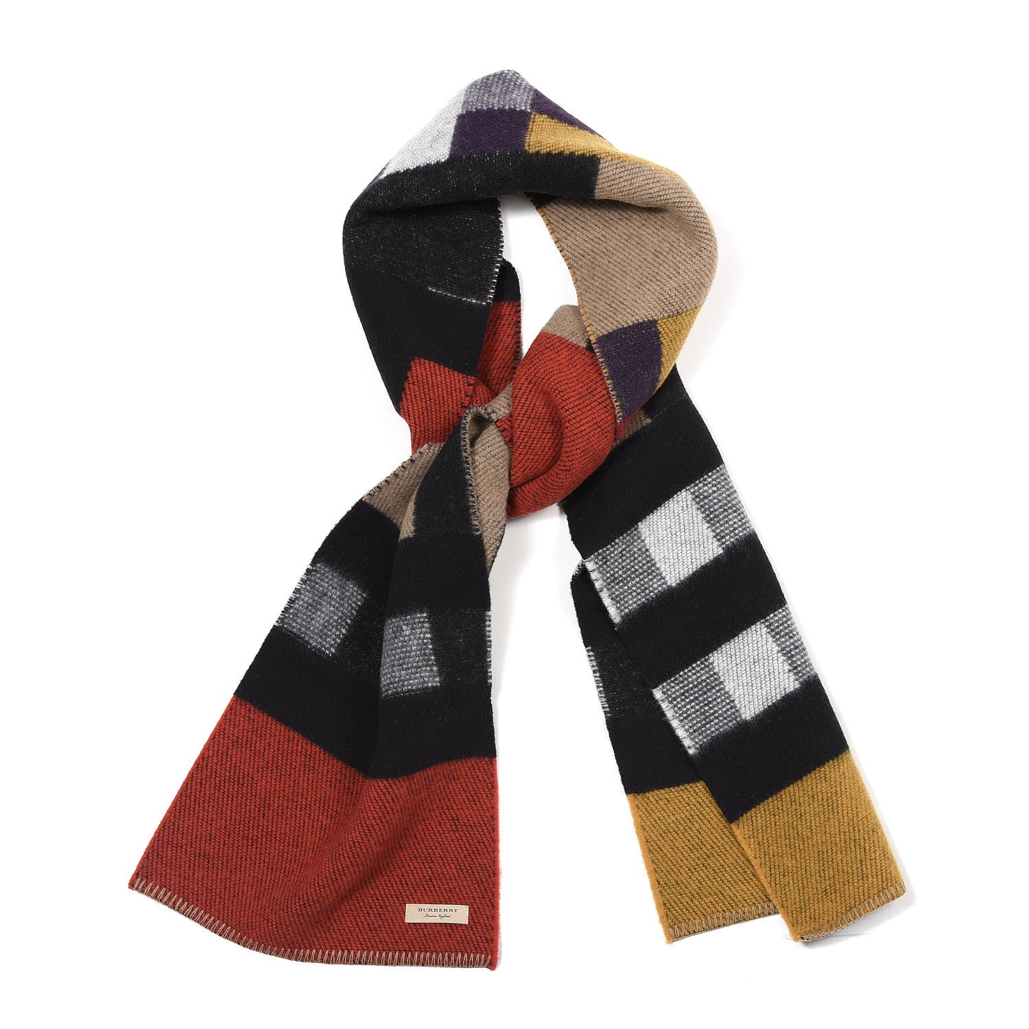 Burberry Wool Cashmere House Check Color Block Scarf Saffron 1 of 4
