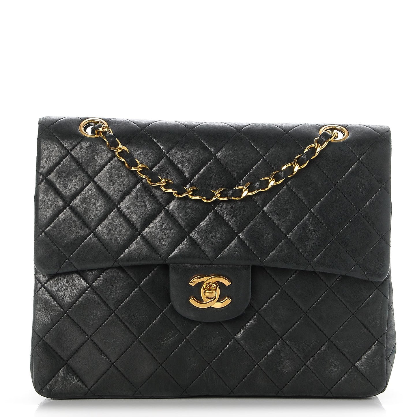 Lambskin Quilted Medium Double Flap Black