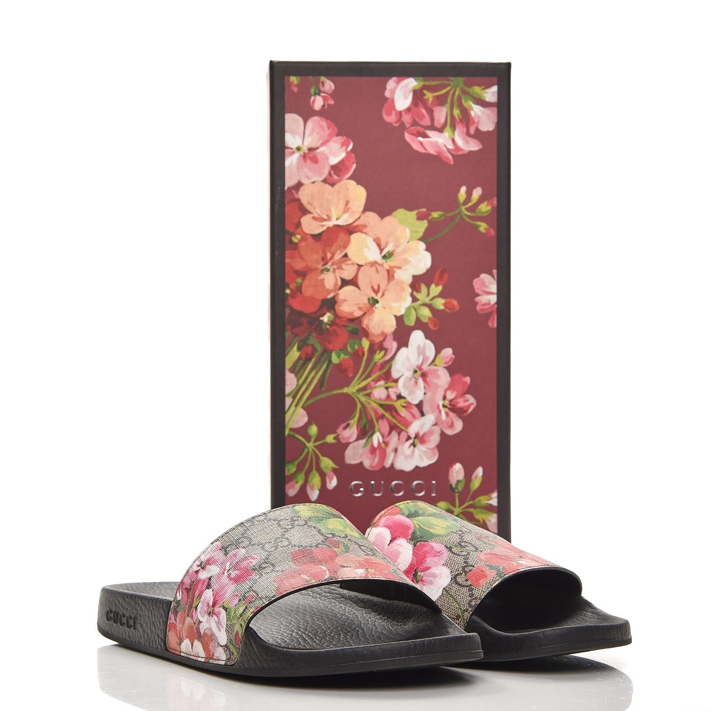 GG Supreme Monogram Blooms Slide Sandals 41 Beige Multicolor