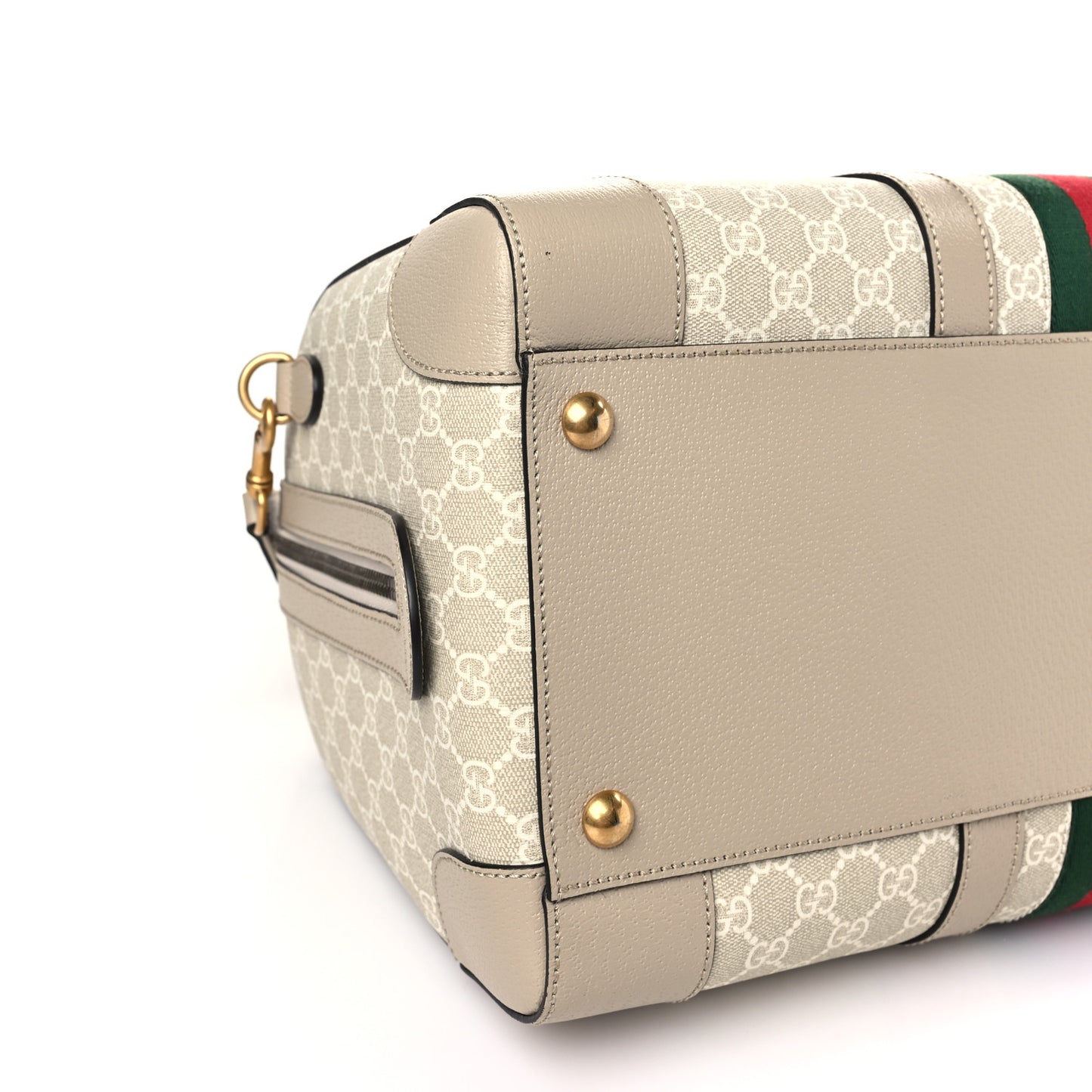GG Supreme Monogram Textured Dollar Calfskin Web Medium Savoy Duffle Bag Beige Mystic White Oatmeal