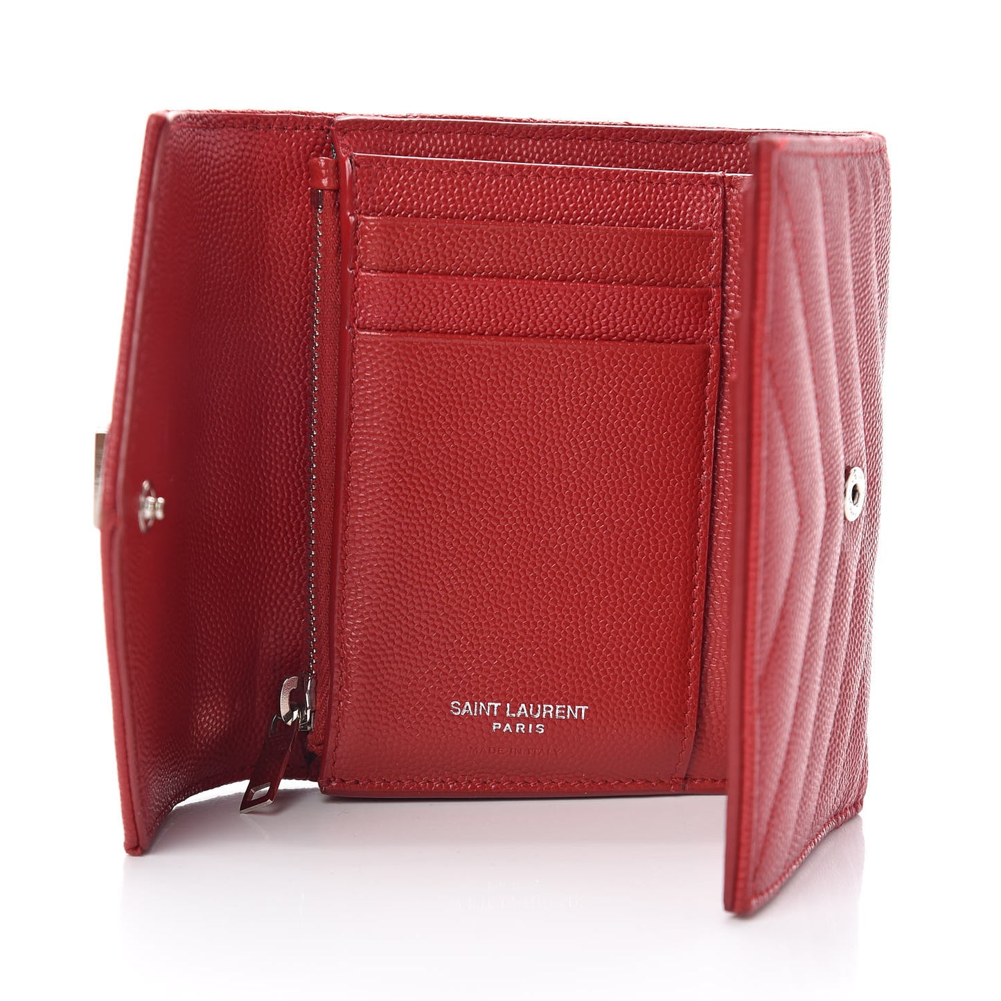 Grain De Poudre Matelasse Chevron Monogram Compact Tri Fold Wallet Red