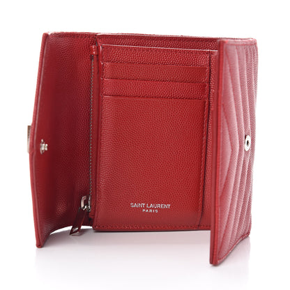 Saint Laurent Grain De Poudre Matelasse Chevron Monogram Compact Tri Fold Wallet Red 5 of 7