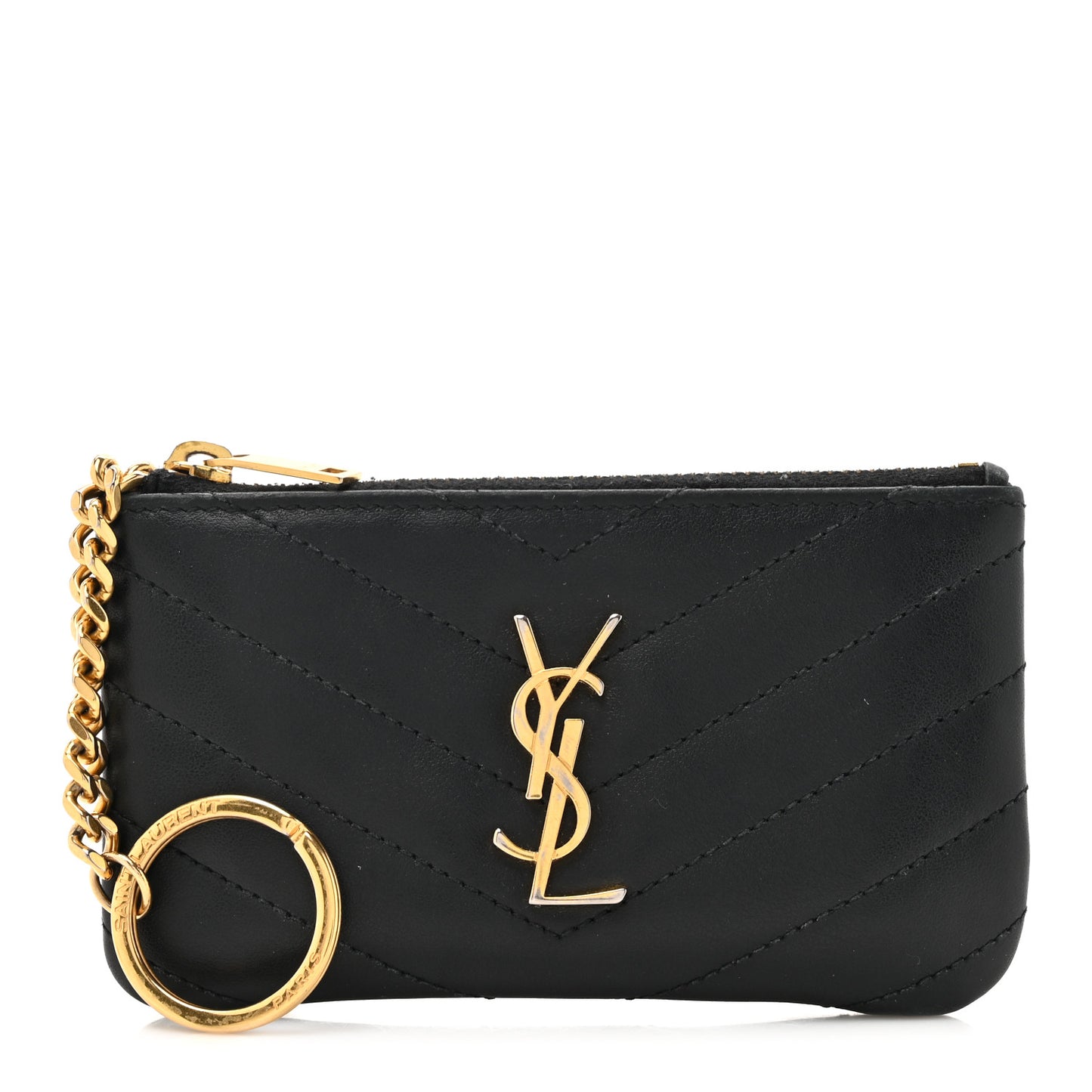 Calfskin Matelasse Monogram Key Pouch Black