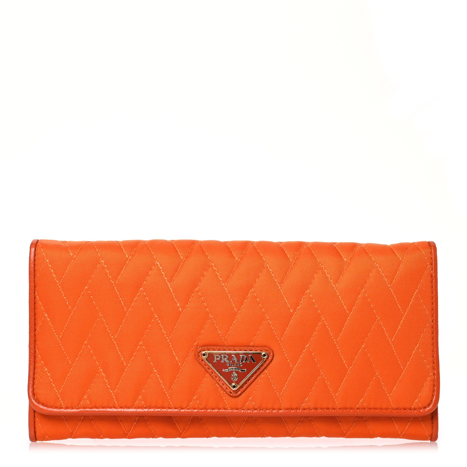 Prada Tessuto Impuntu Triangle Continental Flap Wallet Orange 1 of 19