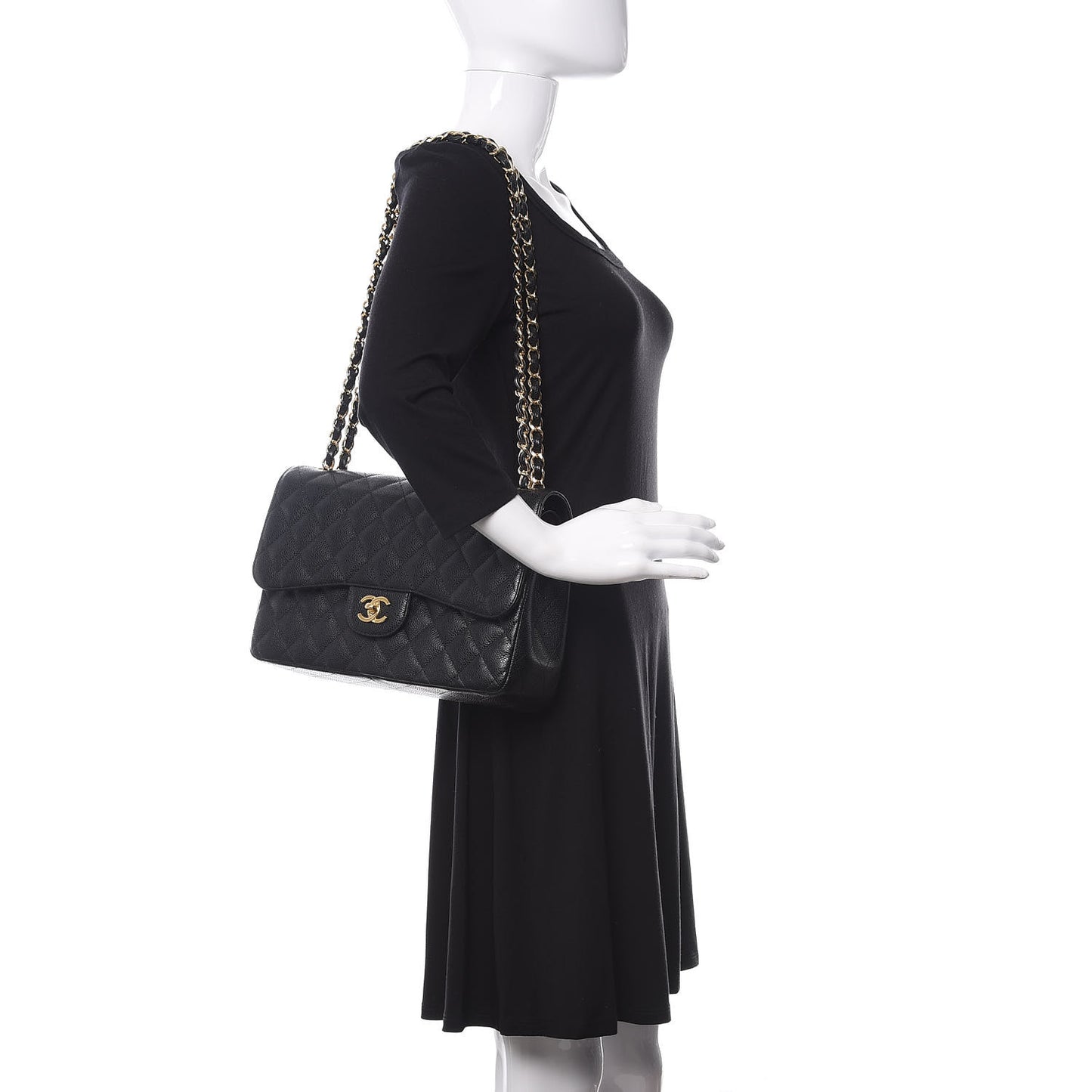 Caviar Quilted Jumbo Double Flap Black