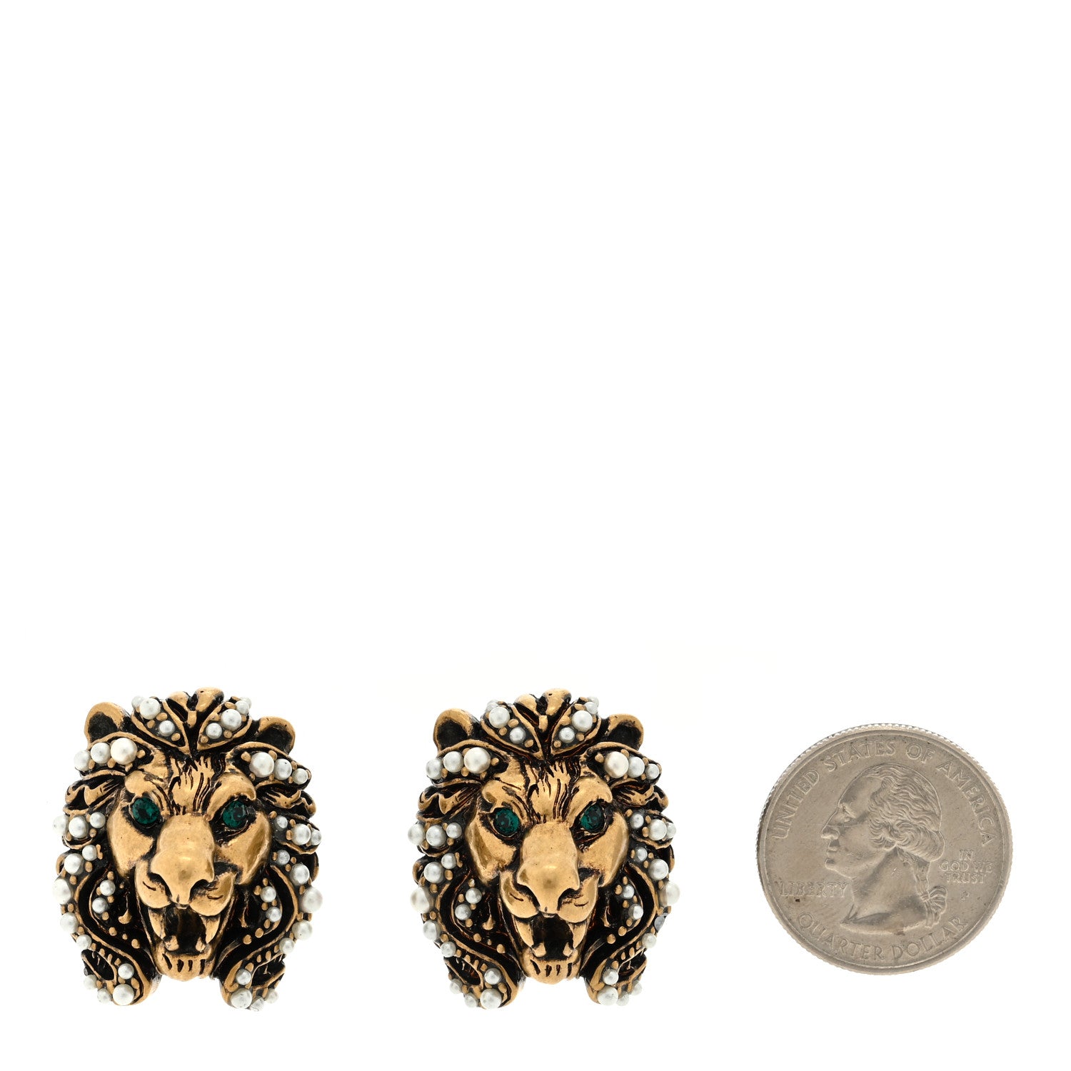 Gucci Metal Crystal Lion Clip On Earrings Aged Gold 2 of 4