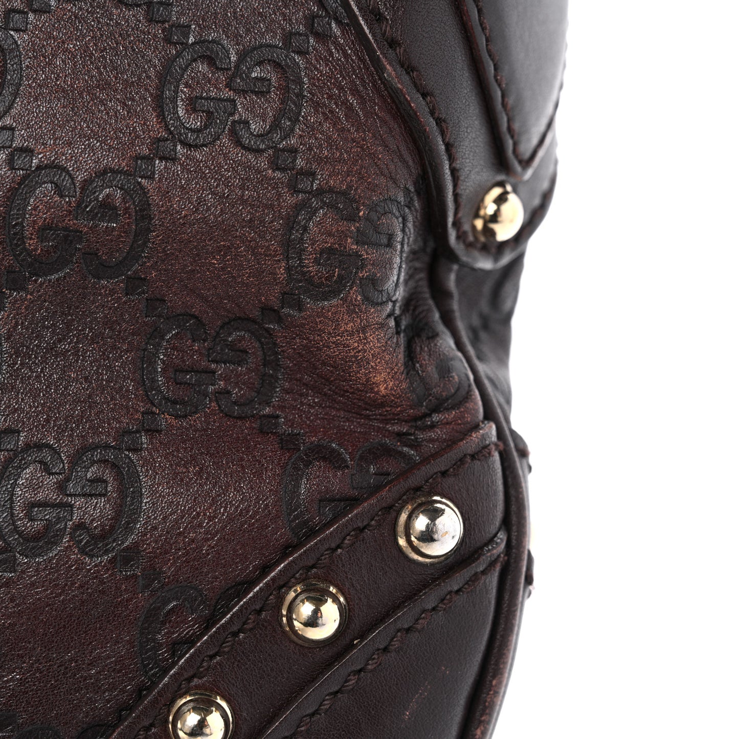 Calfskin Embossed Monogram Studded Pelham Messenger Bag Dark Brown