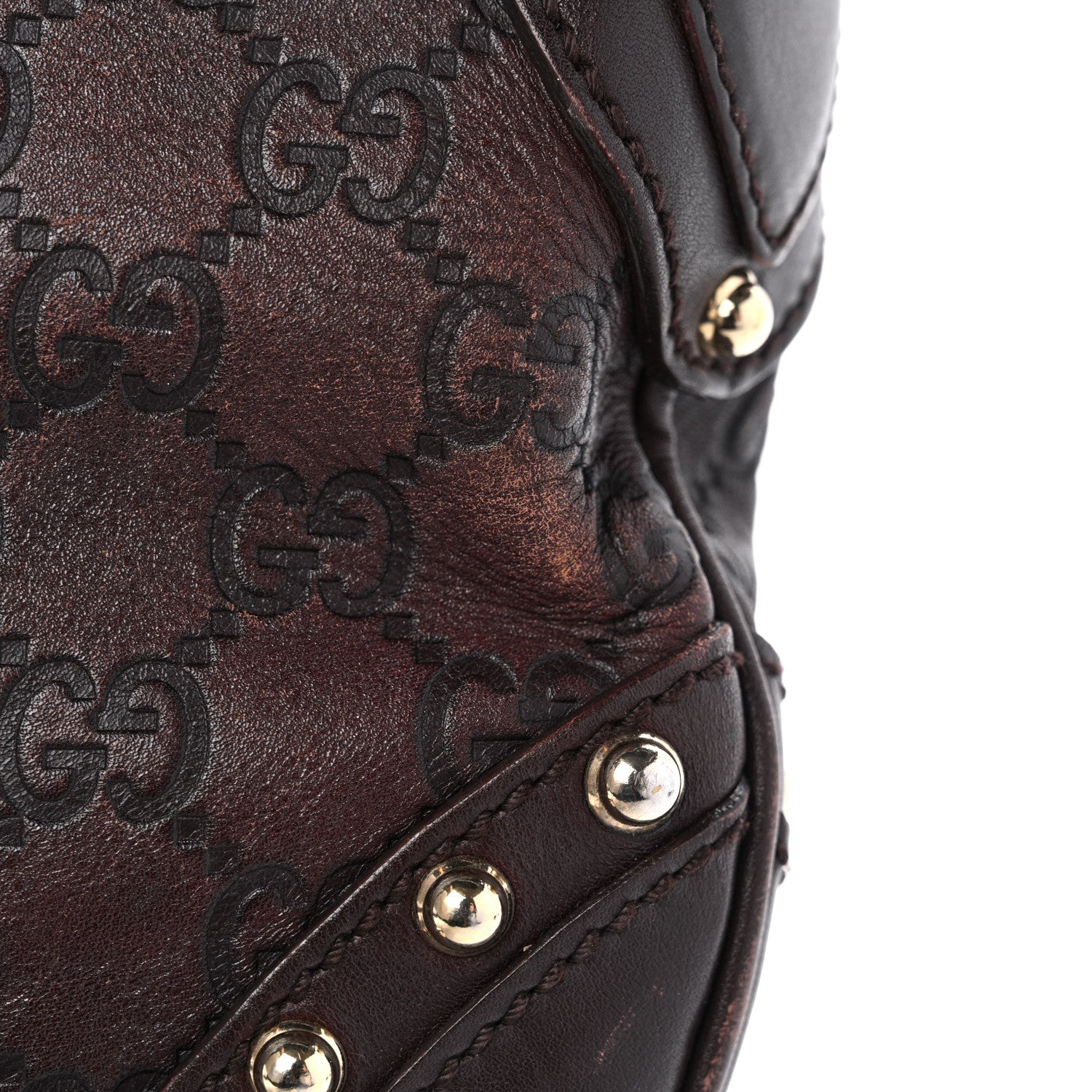 Gucci Calfskin Embossed Monogram Studded Pelham Messenger Bag Dark Brown 11 of 14
