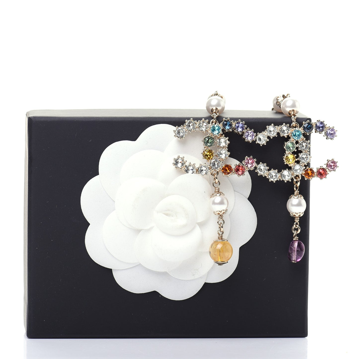 Crystal Pearl Over The Rainbow CC Long Drop Earrings Multicolor