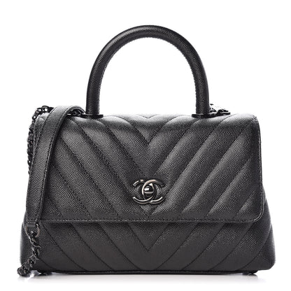 Chanel Caviar Chevron Quilted Mini Coco Handle Flap So Black 1 of 10