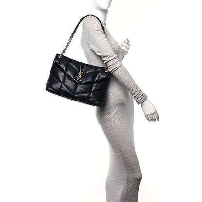 Saint Laurent Lambskin Quilted Medium Loulou Puffer Monogram Chain Satchel Black 2 of 11
