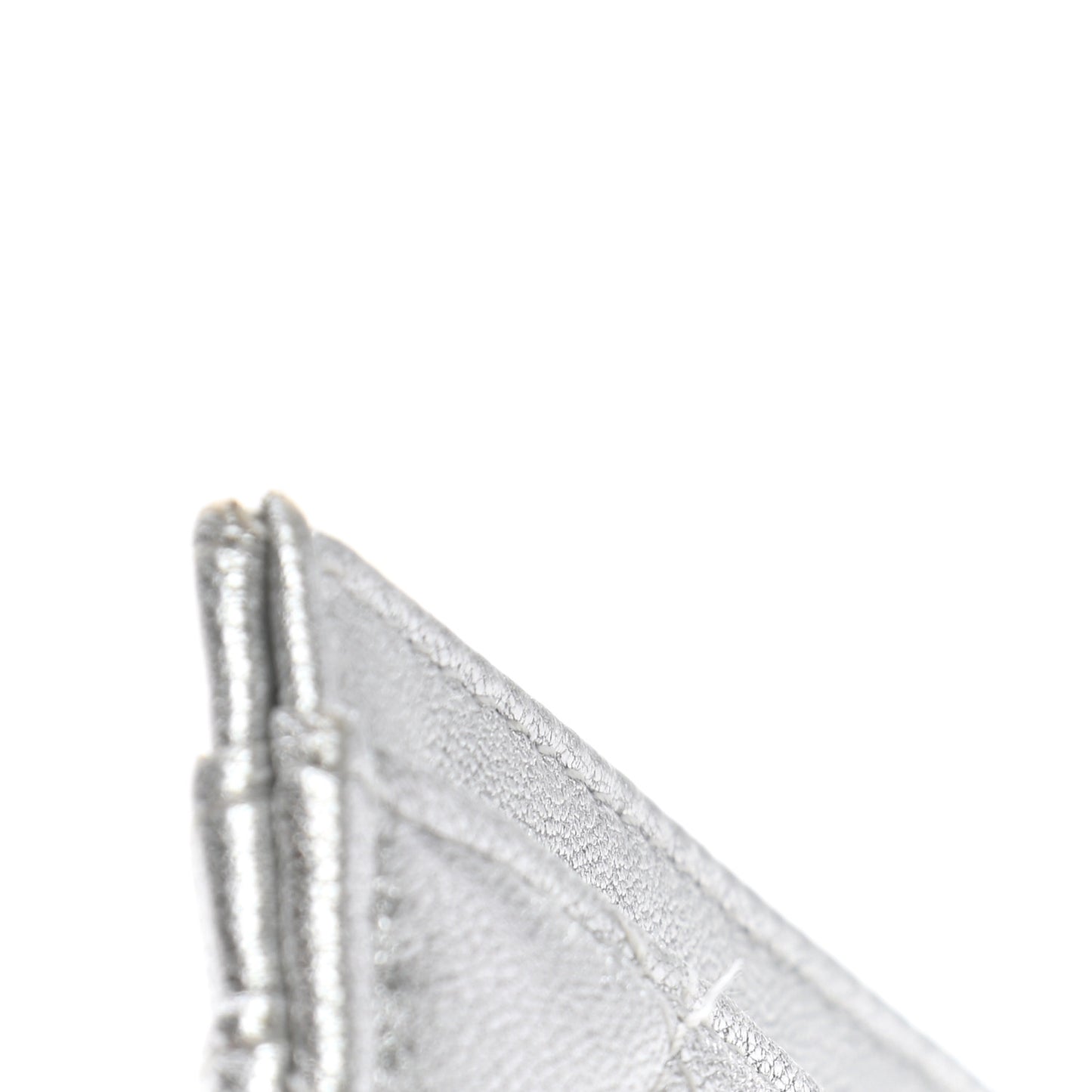 Metallic Lambskin Quilted Card Holder Silver