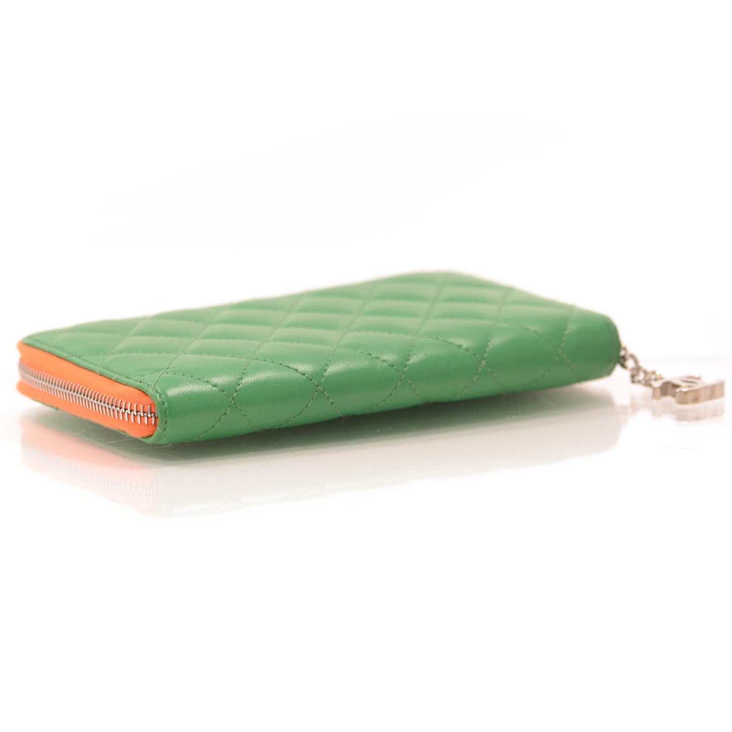 Lambskin Zip Around Wallet Green Orange