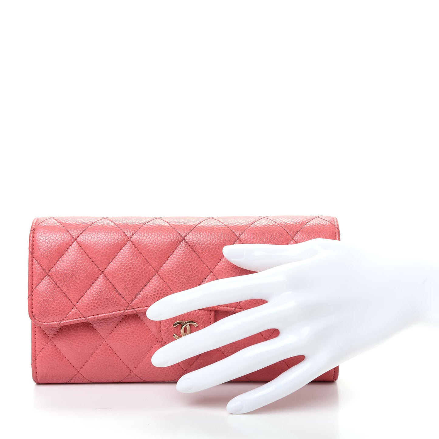 Caviar Quilted Large Gusset Flap Wallet Pink
