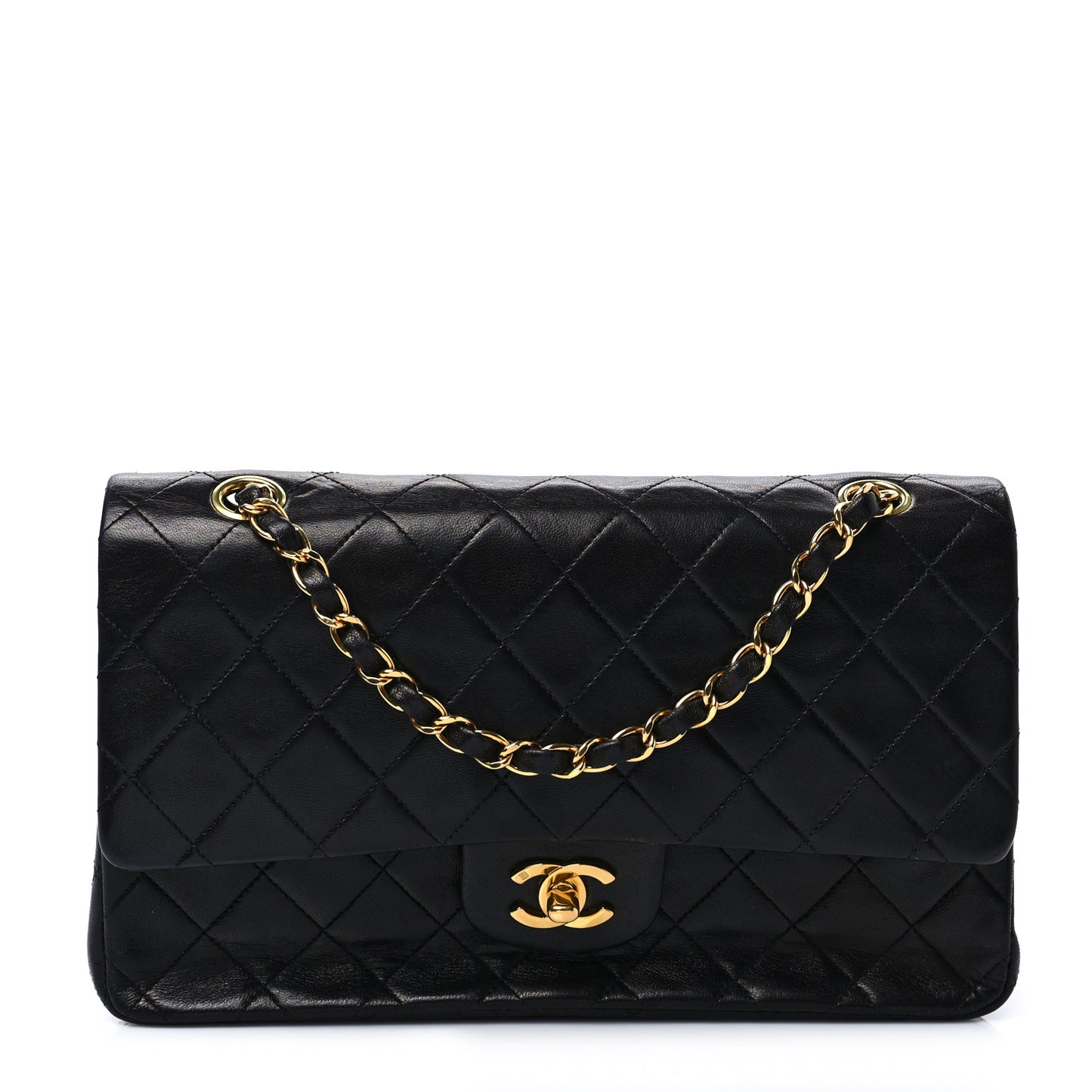 Lambskin Quilted Medium Double Flap Black