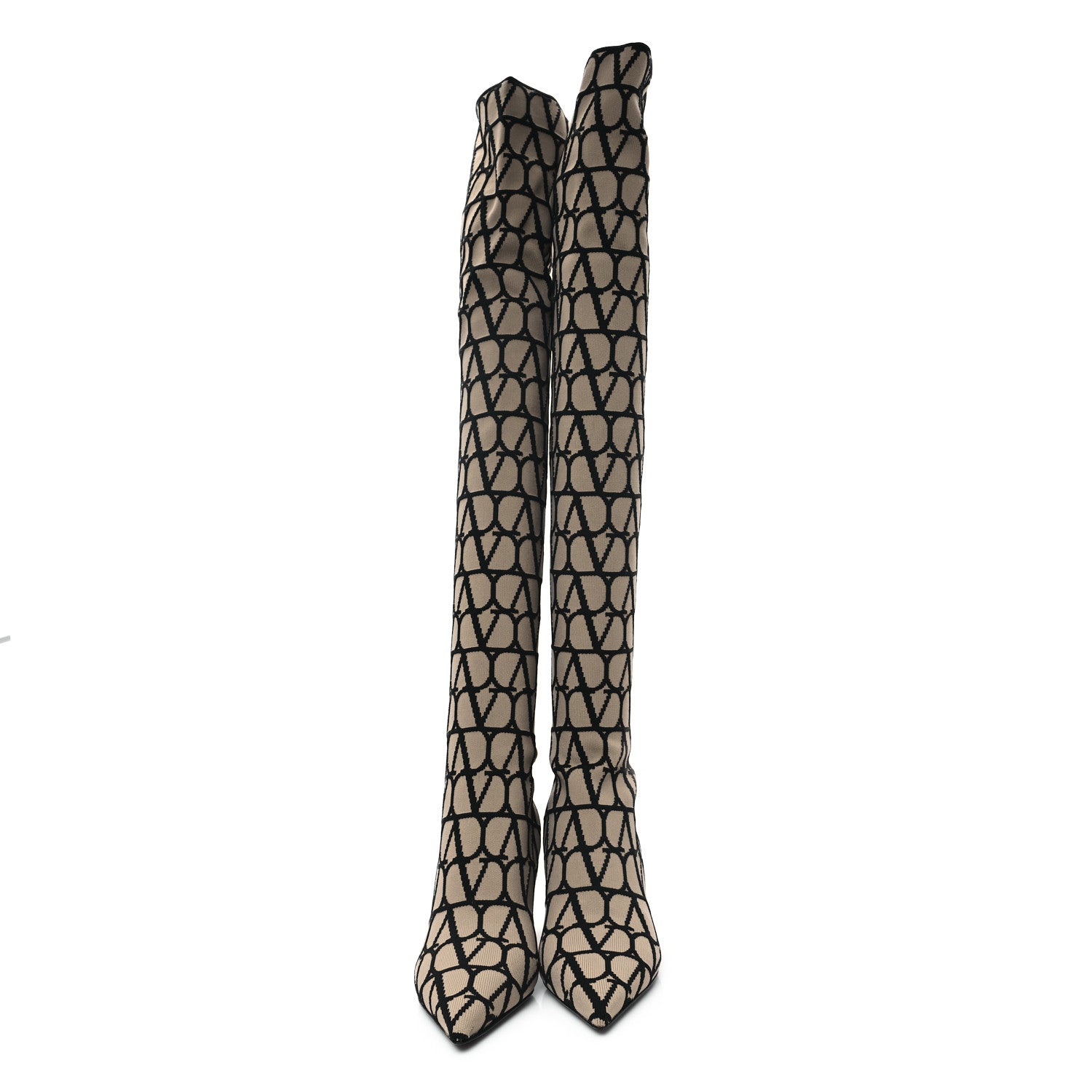 Valentino Garavani Toile Iconographe Calfskin Vlogo Over the Knee Boots 37 2 of 7