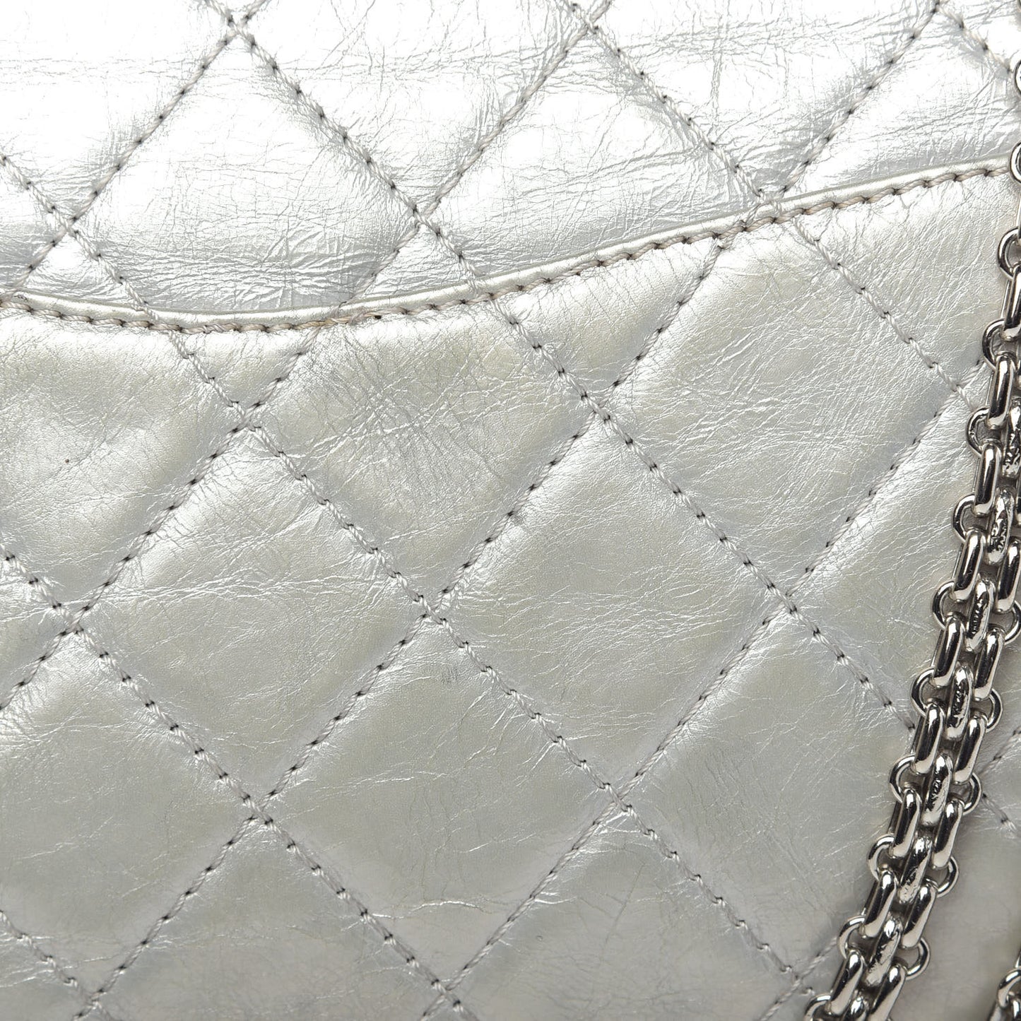 Metallic Aged Calfskin Quilted 2.55 Reissue 227 Flap Silver