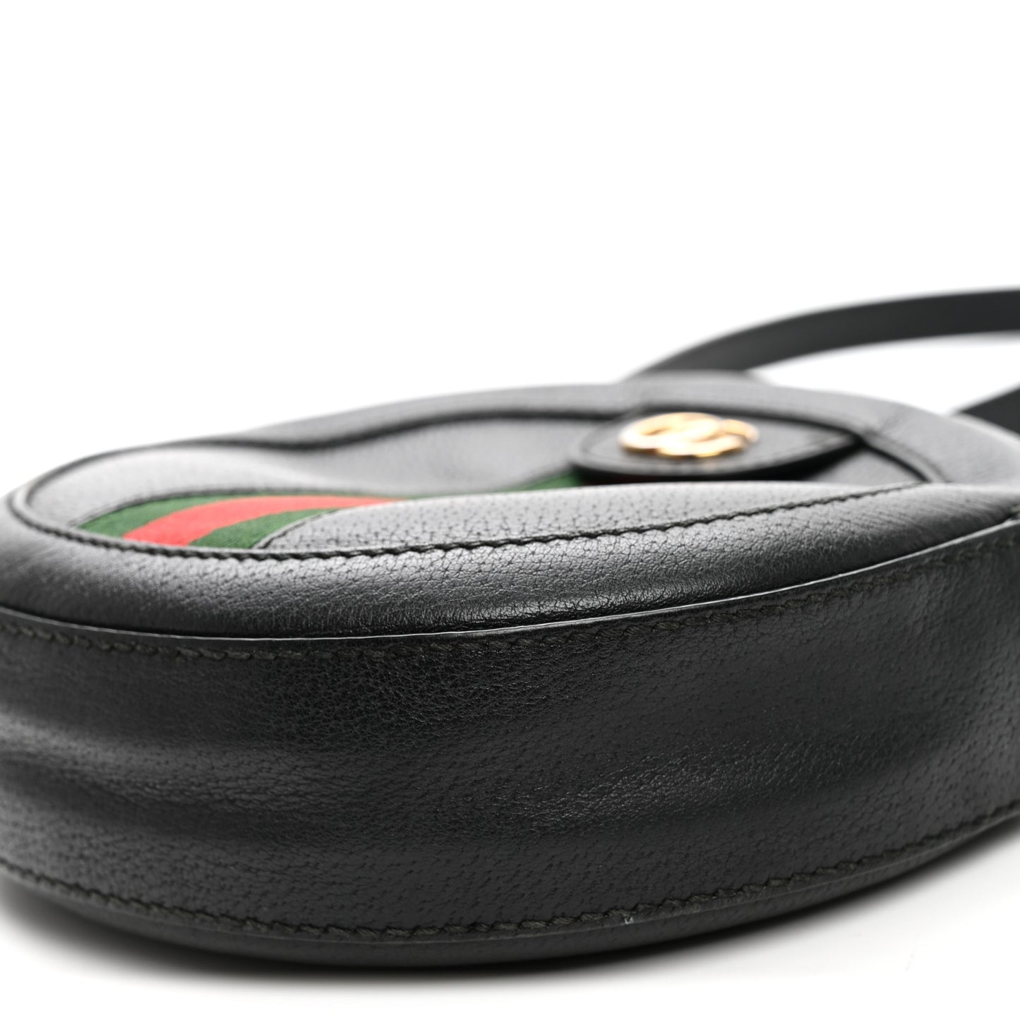 Grained Calfskin Web Mini Ophidia Round Shoulder Bag Black