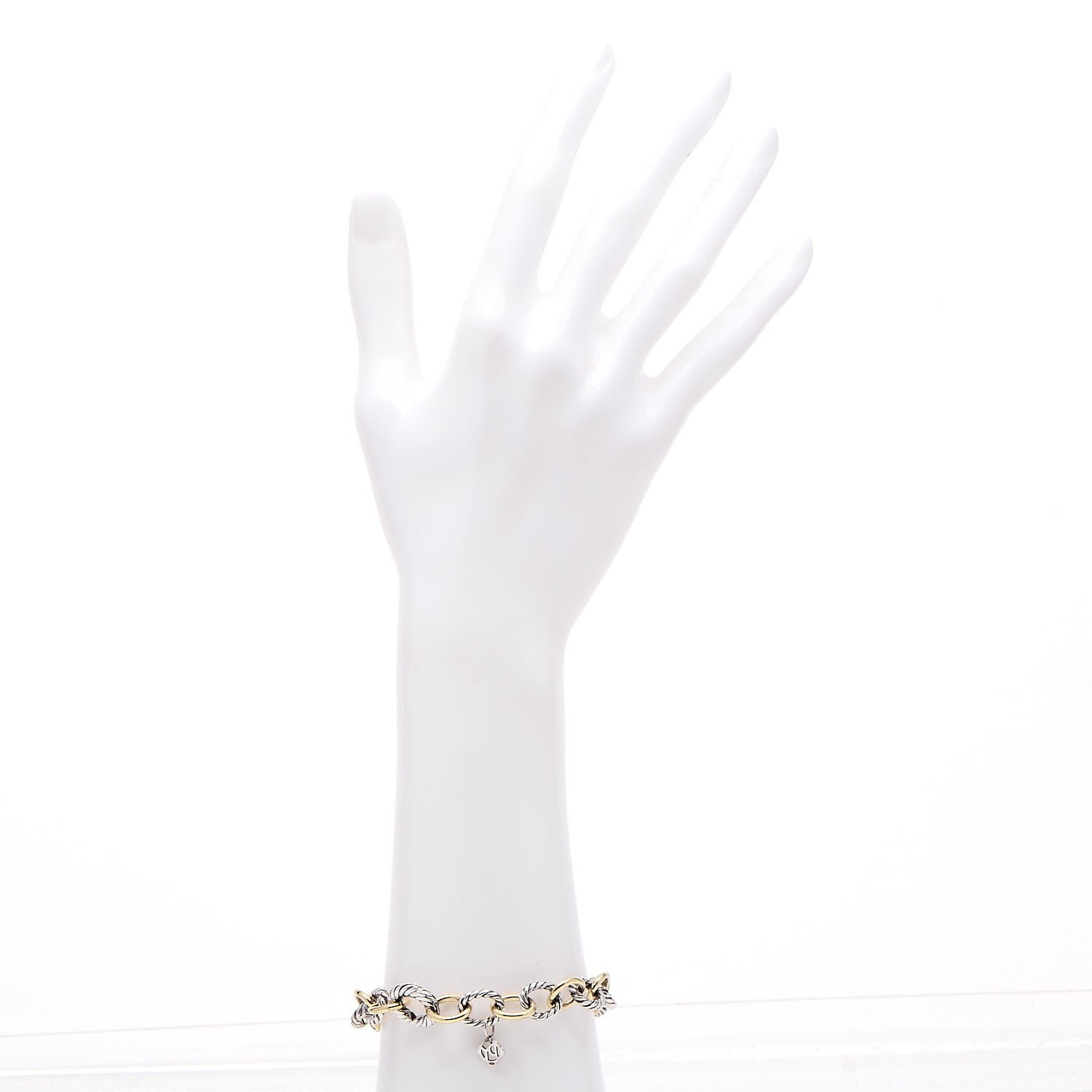 David Yurman Sterling Silver 18K Yellow Gold 10mm Medium Oval Link Bracelet 2 of 5