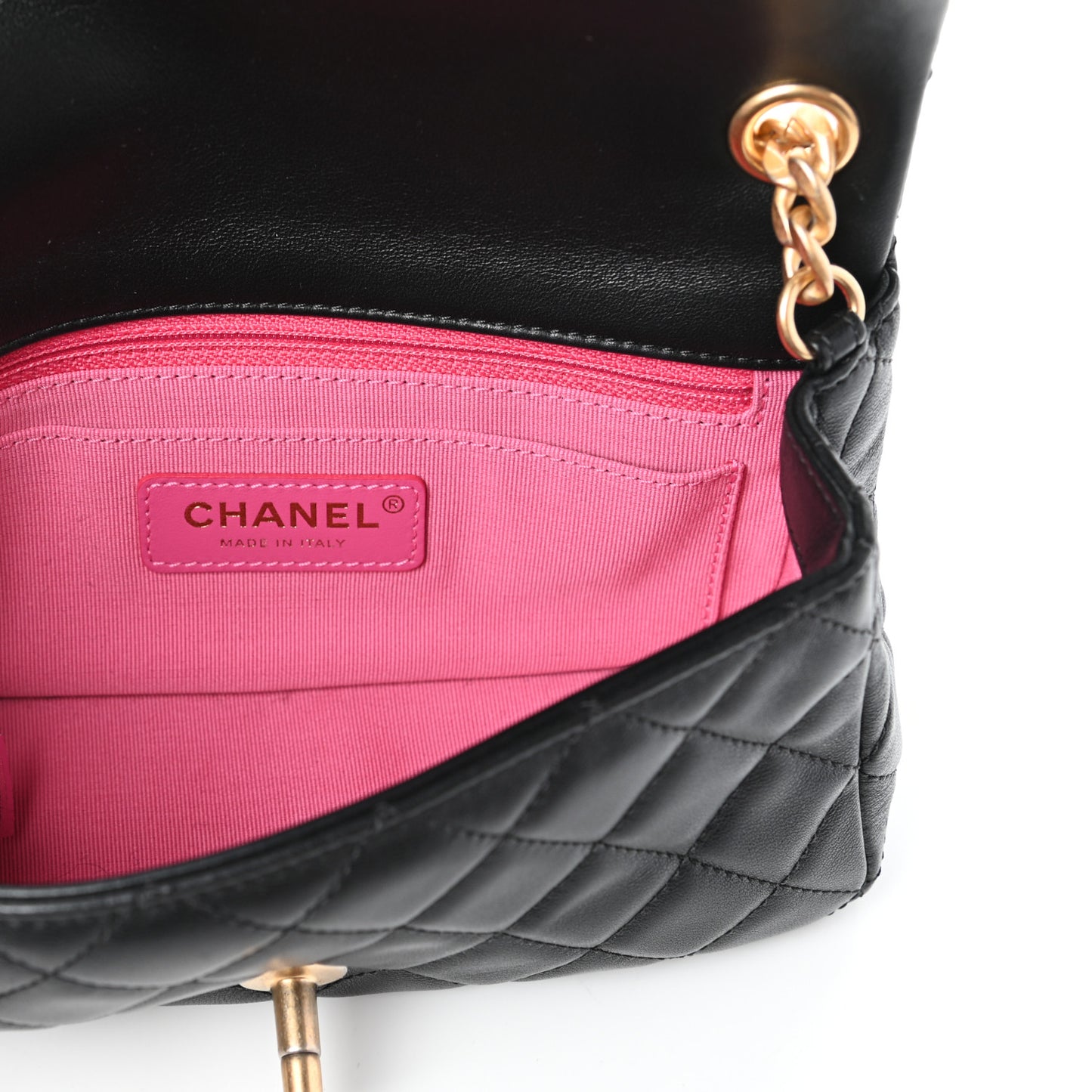 Lambskin Resin Quilted Mini Rectangular Pearl Samba Flap Black