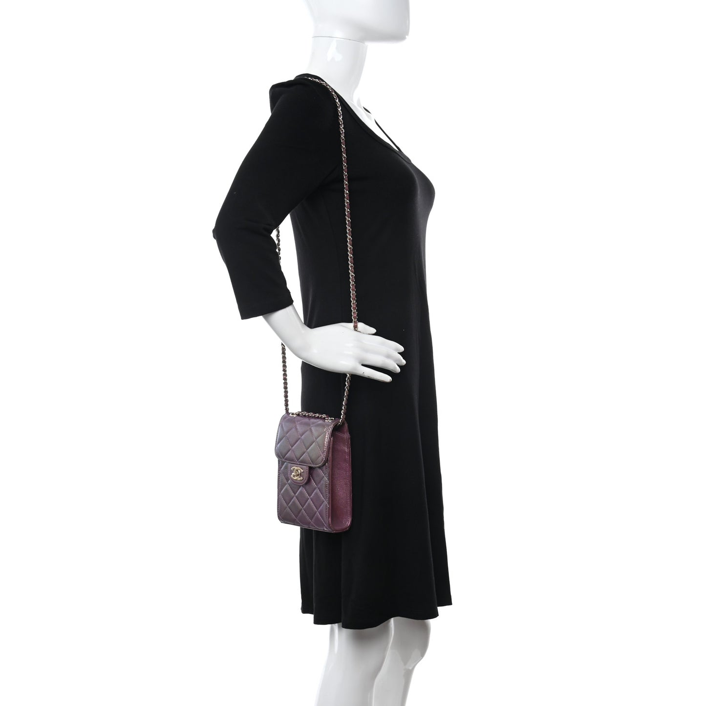 Iridescent Lambskin Quilted CC Phone Holder Purple