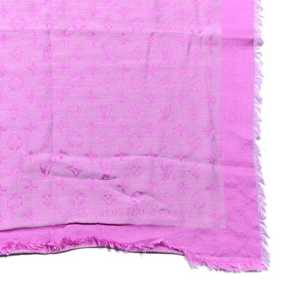 Louis Vuitton Silk Wool Monogram Denim Shawl Cyclamen Pink 2 of 4