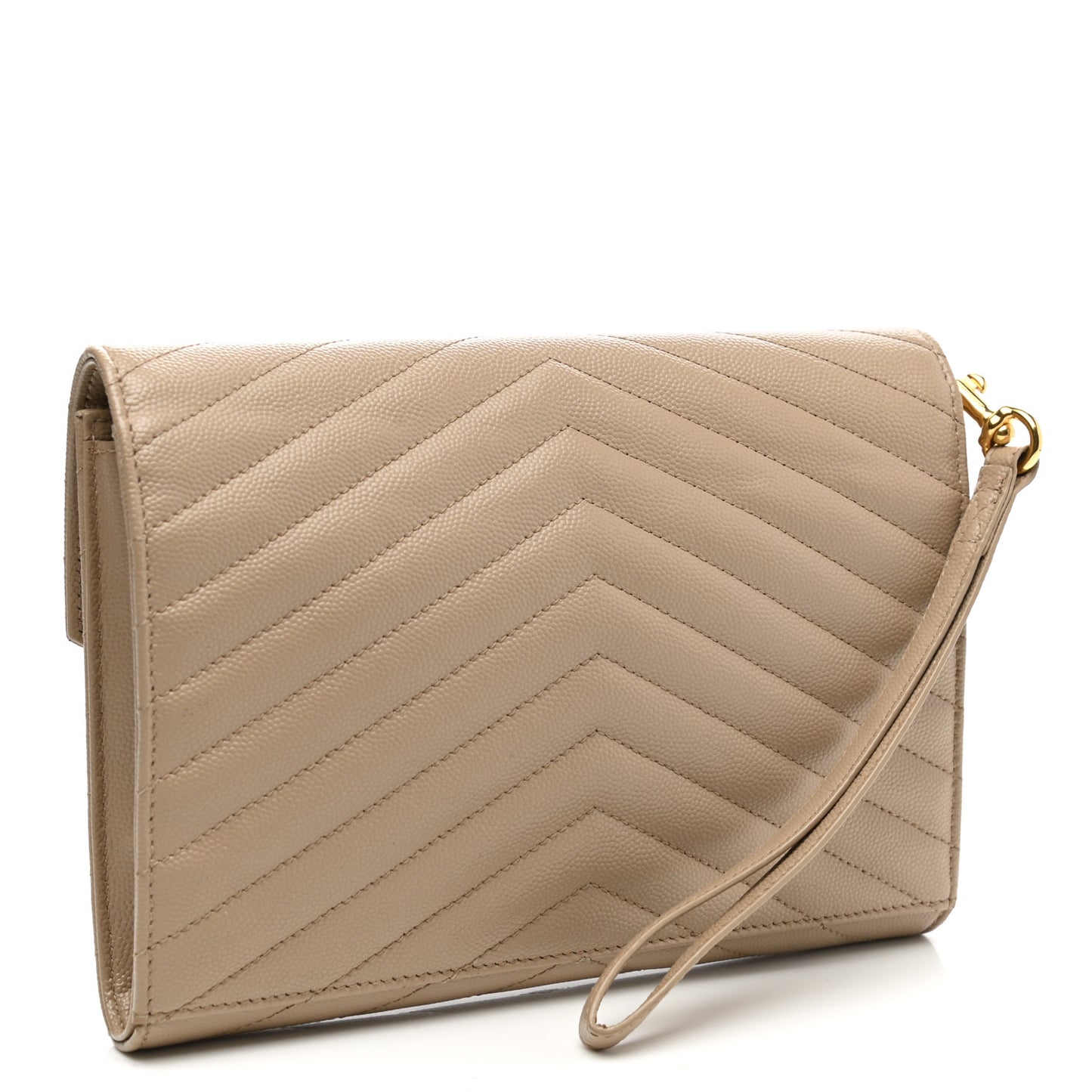 Grain De Poudre Matelasse Chevron Monogram Envelope Clutch Dark Beige