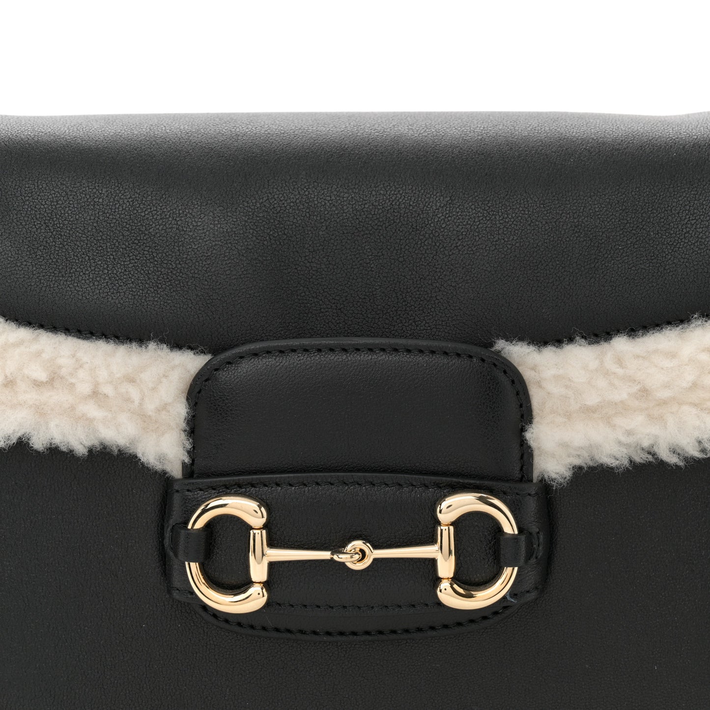 Sakai Be Green Calfskin Shearling Horsebit 1955 Shoulder Bag Black