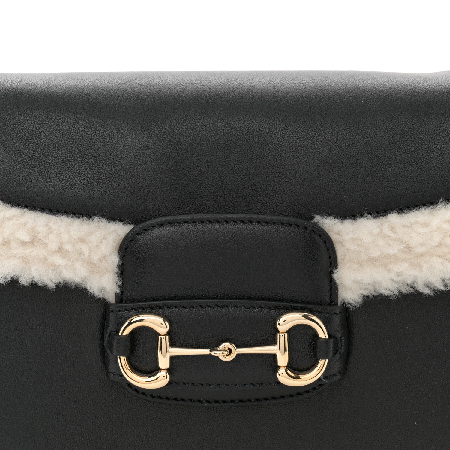 Gucci Sakai Be Green Calfskin Shearling Horsebit 1955 Shoulder Bag Black 8 of 11