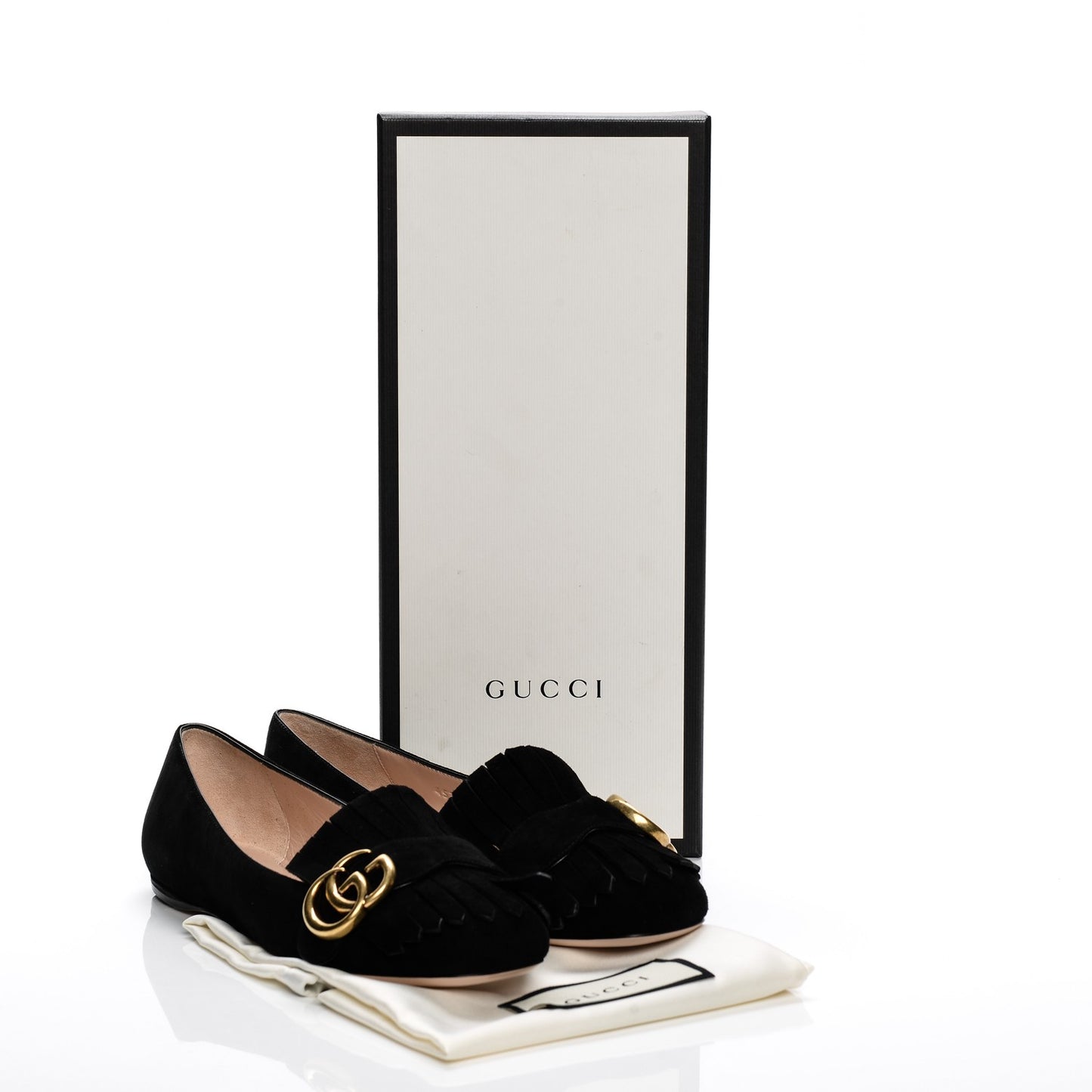 Kid Scamosciato GG Marmont Fringe Flats 36 Black