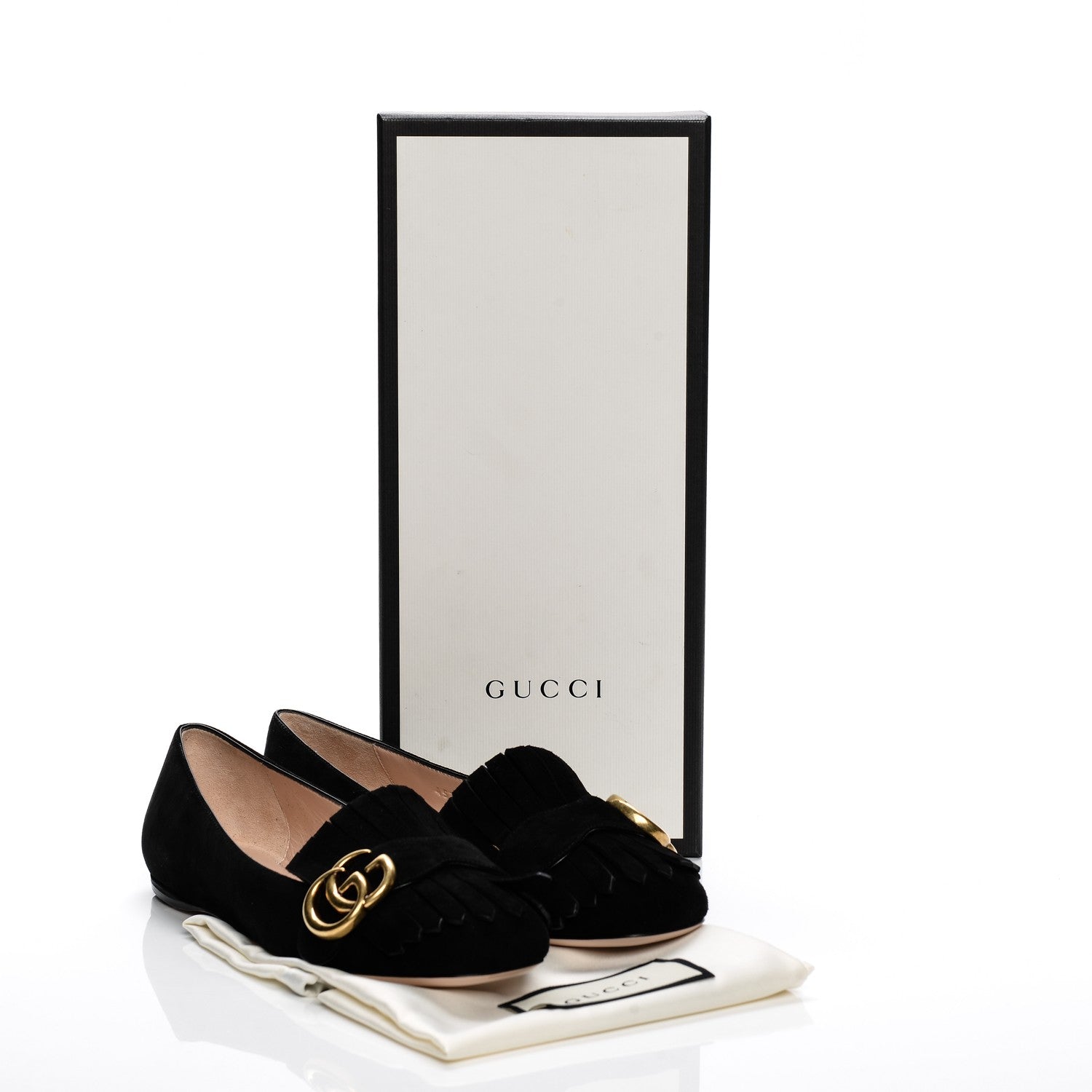 Gucci Kid Scamosciato GG Marmont Fringe Flats 36 Black 8 of 8