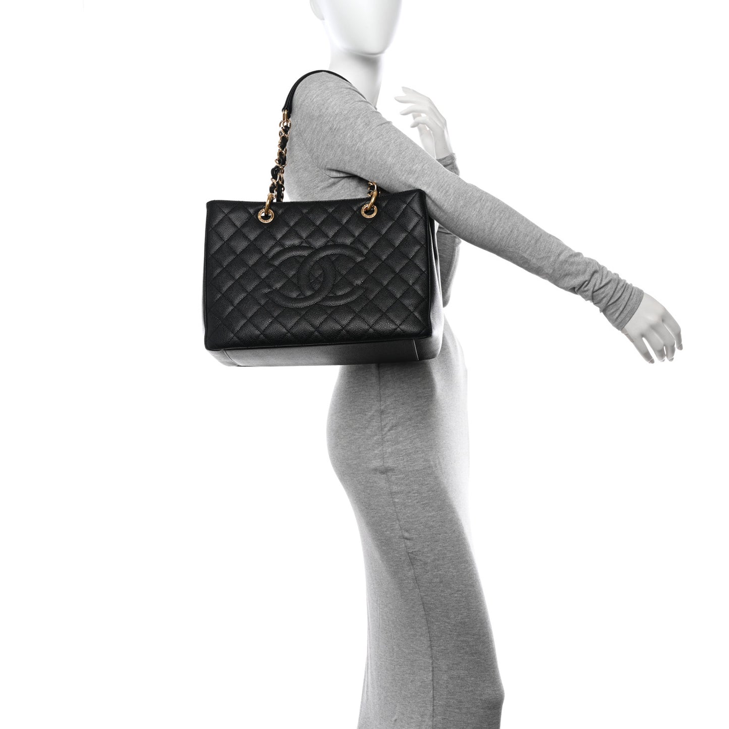 Caviar Quilted Grand Shopping Tote GST Black