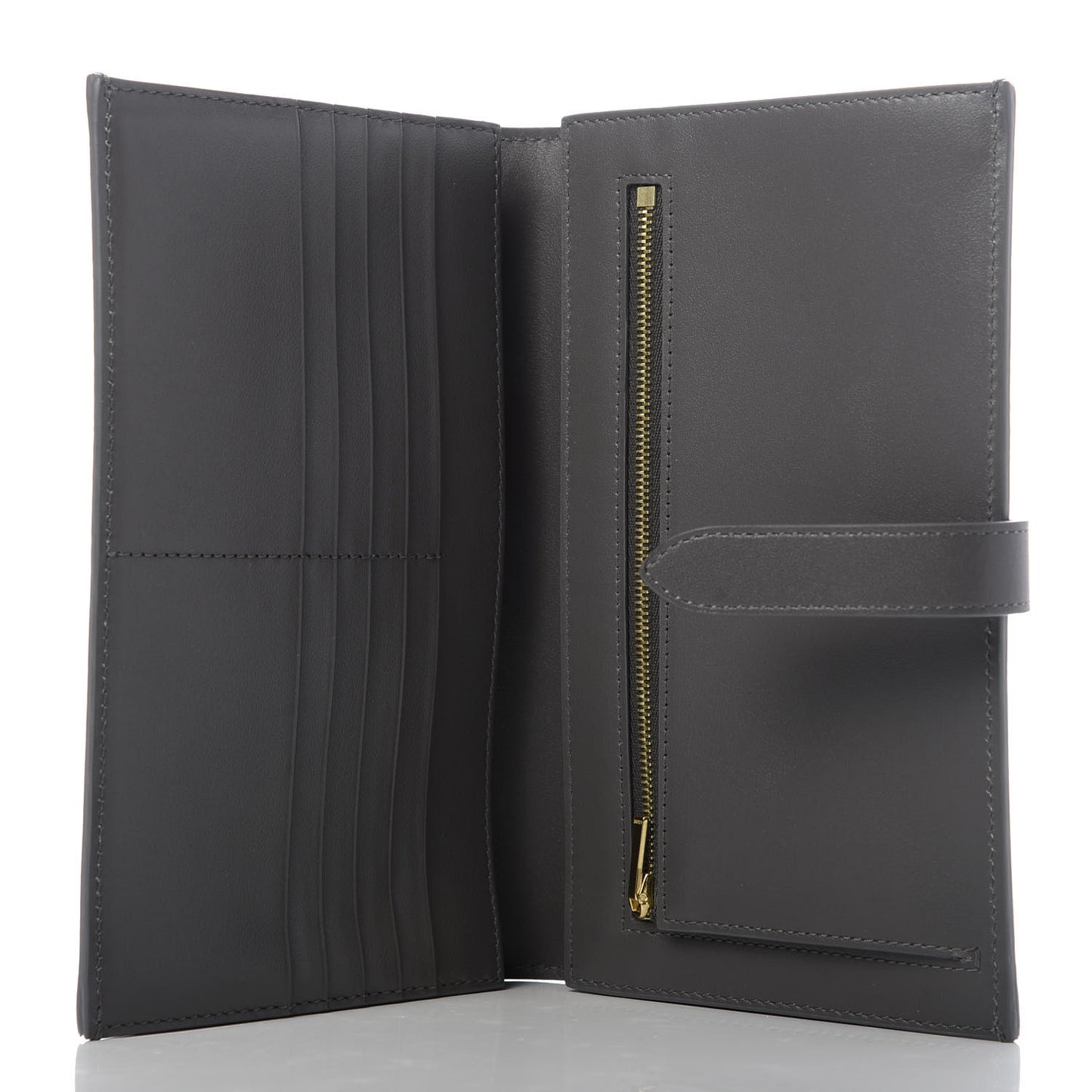 Grained Calfskin Large Multifunction Strap Wallet Grey