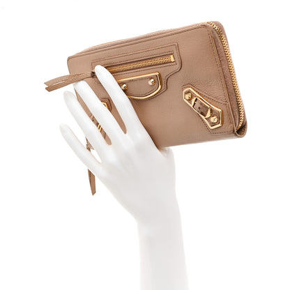 Balenciaga Chevre Gold Metallic Edge Hardware Continental Zip Around Wallet Rose Des Sables 2 of 12