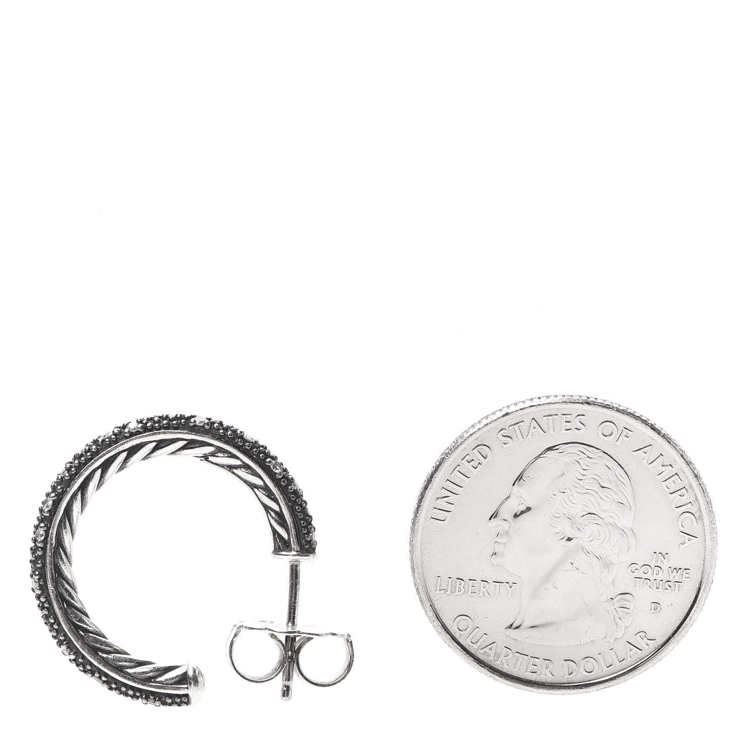 David Yurman Sterling Silver Diamond Small Midnight Melange Hoop Earrings 2 of 4