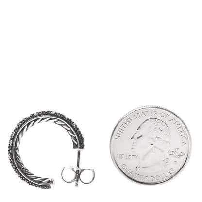 David Yurman Sterling Silver Diamond Small Midnight Melange Hoop Earrings 2 of 4