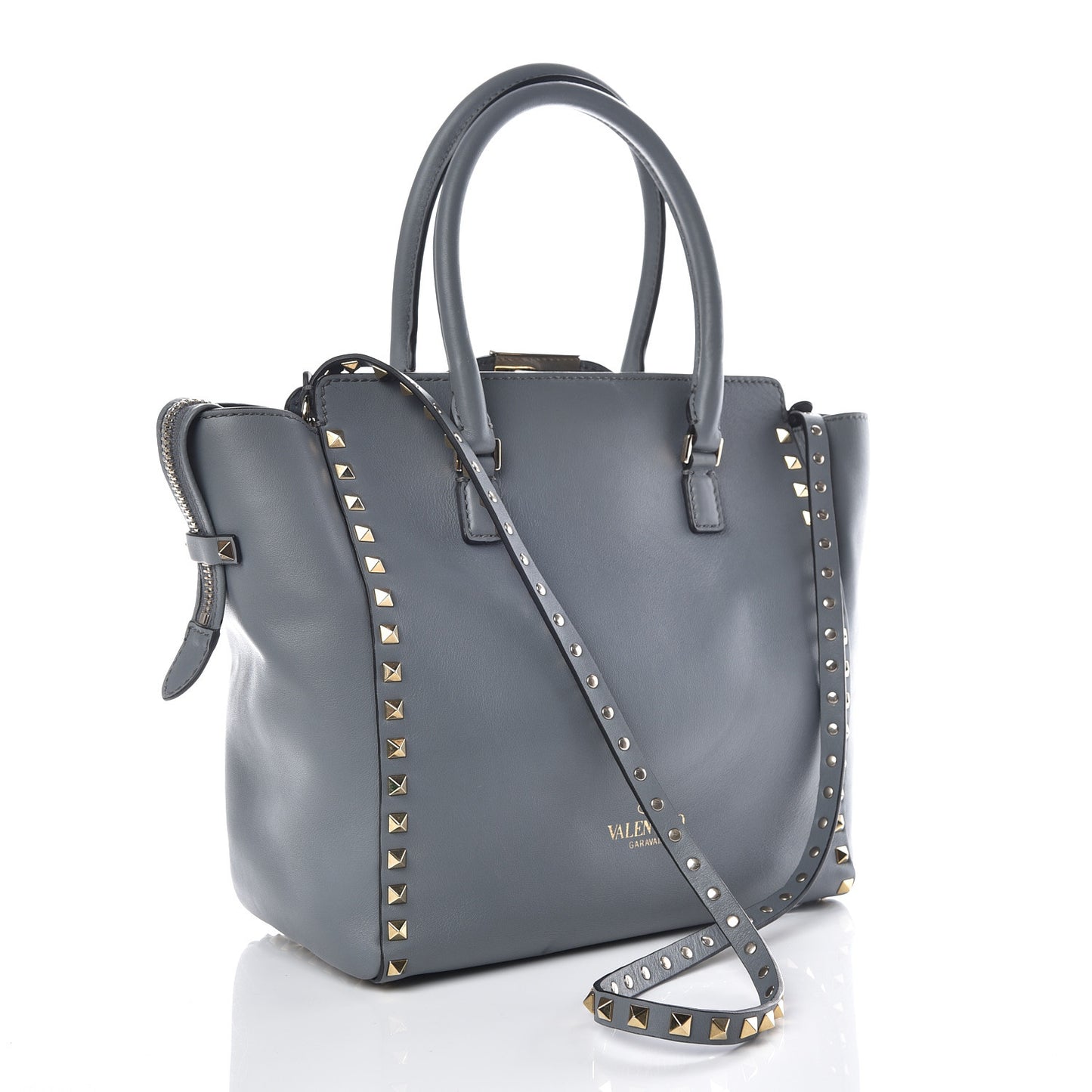 Vitello Rockstud Double Handle Tote Grey
