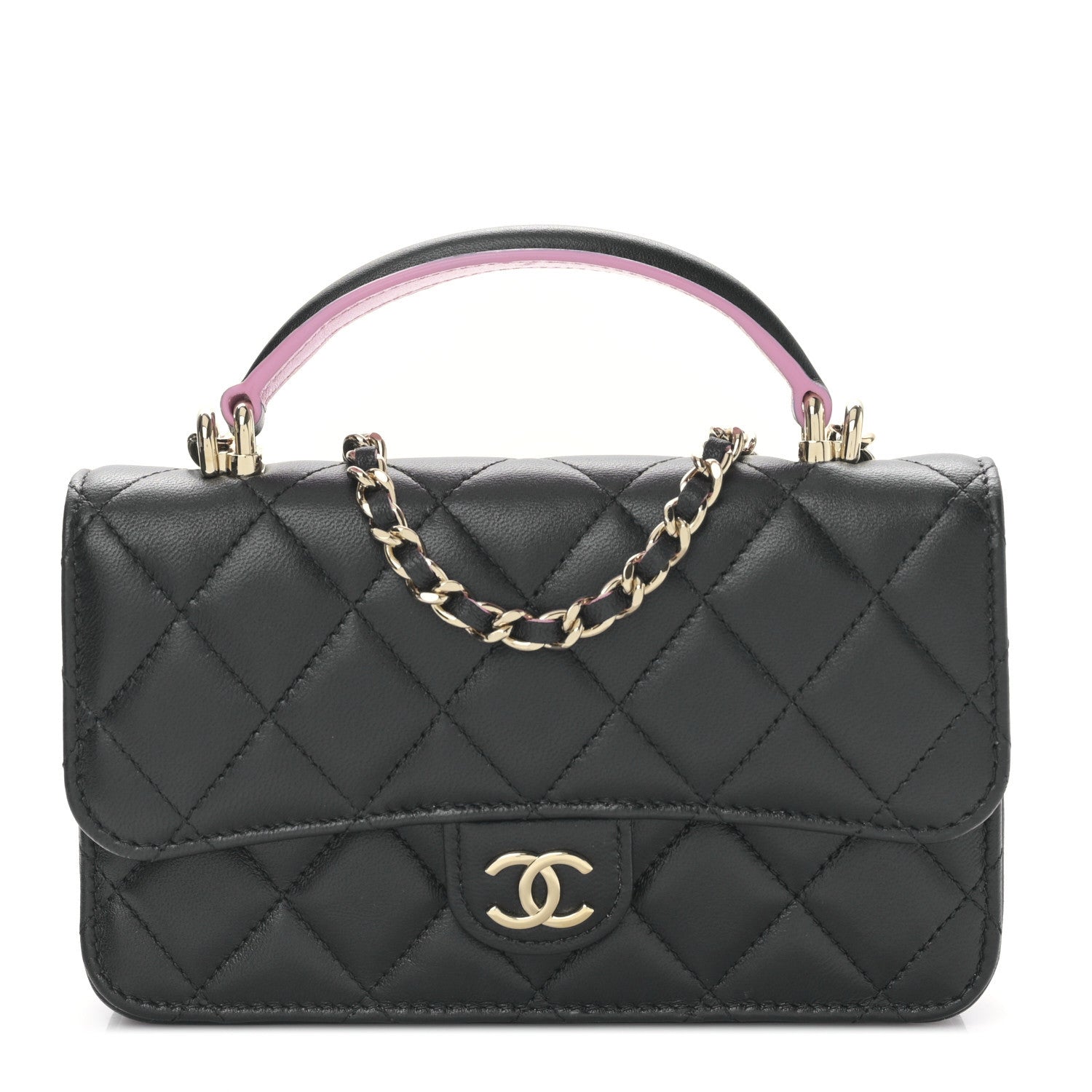 Chanel Lambskin Quilted Flap Phone Holder With Chain Black Lilac 1 of 12
