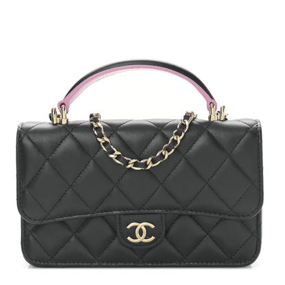 Chanel Lambskin Quilted Flap Phone Holder With Chain Black Lilac 1 of 12