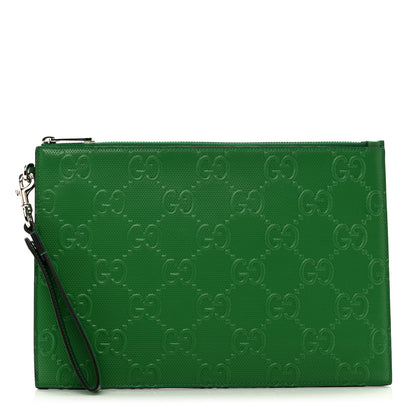 Gucci Calfskin GG Tennis Embossed Wristlet Pouch New Shamarock 1 of 7
