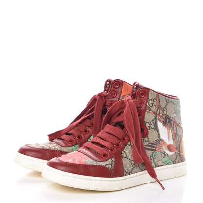 Gucci GG Supreme Monogram Tian Womens High Top Sneakers 34 Beige Multicolor Red 3 of 15
