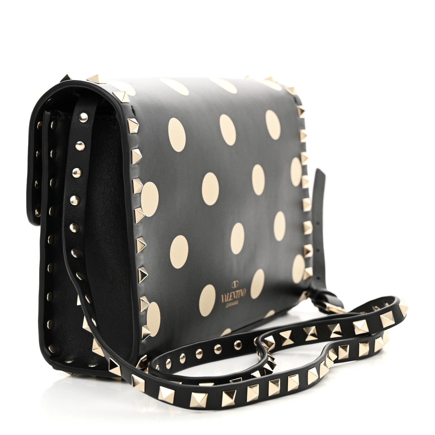 Valentino Garavani Vitello Polka Dot Medium Rockstud Flip Lock Crossbody Bag Black Light Ivory 3 of 10