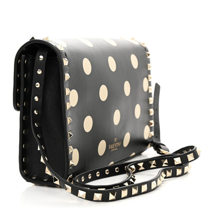 Valentino Garavani Vitello Polka Dot Medium Rockstud Flip Lock Crossbody Bag Black Light Ivory 3 of 10