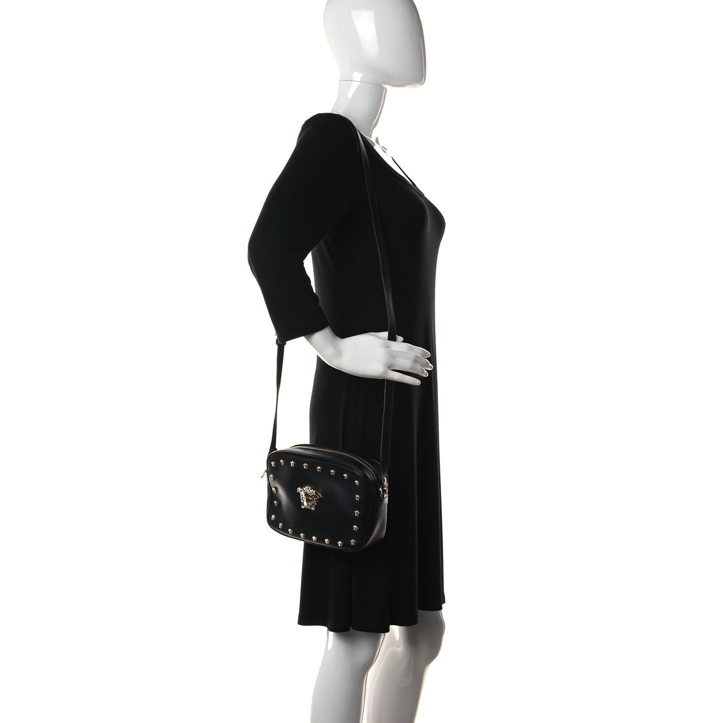 Calfskin Palazzo Medusa Camera Bag Black