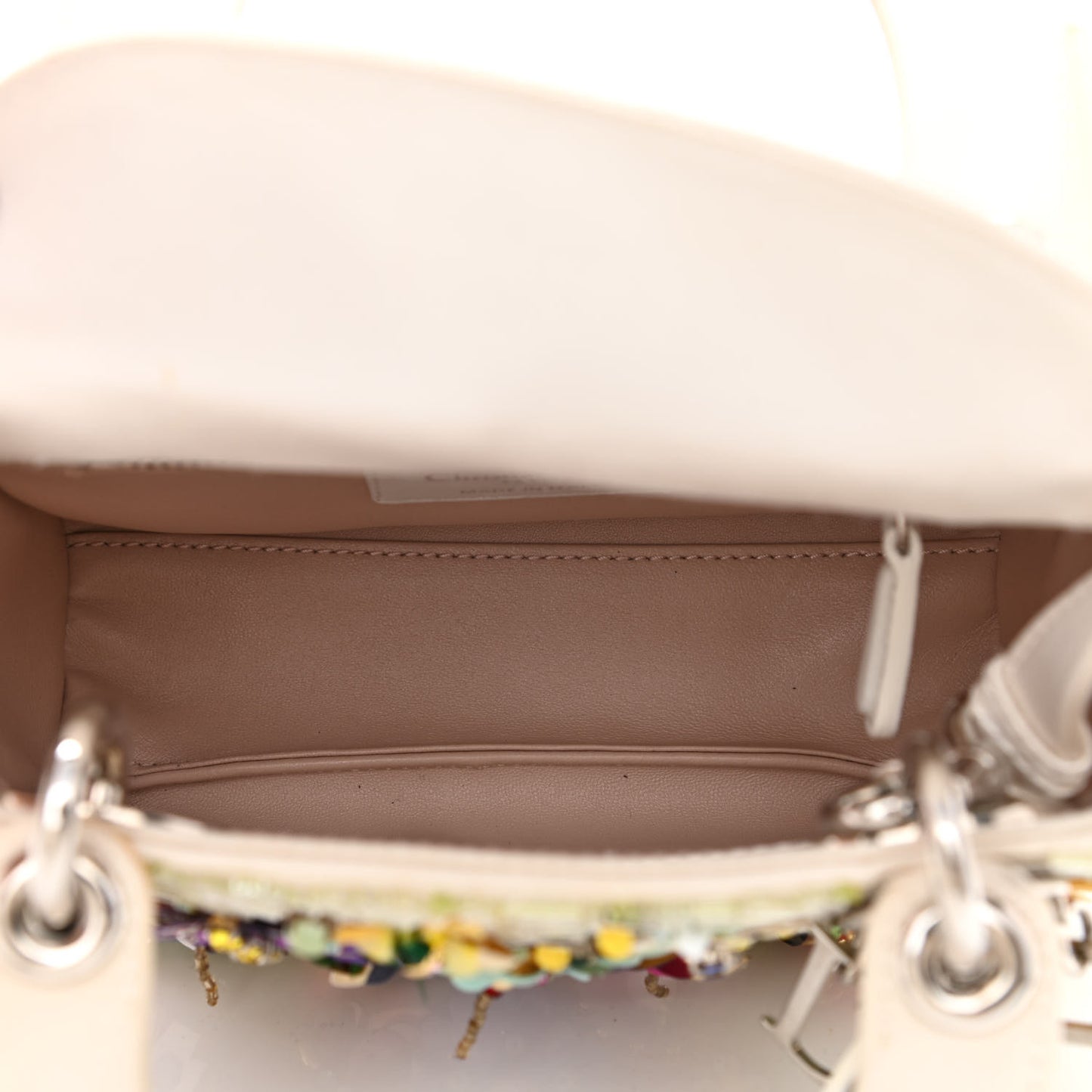 Satin Beaded Floral Embroidered Mini Lady Dior White Multicolor