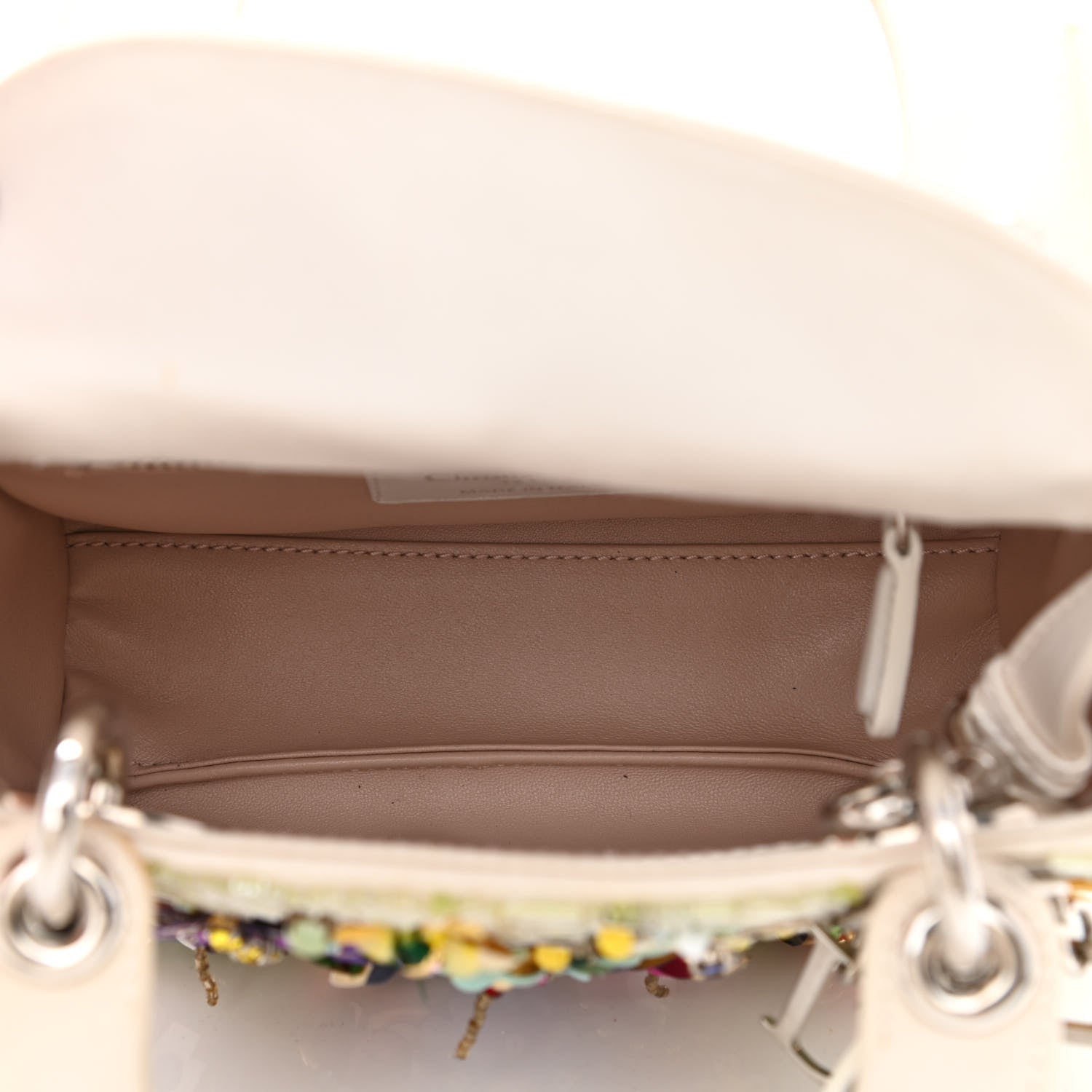 Christian Dior Satin Beaded Floral Embroidered Mini Lady Dior White Multicolor 5 of 13