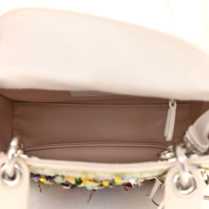 Christian Dior Satin Beaded Floral Embroidered Mini Lady Dior White Multicolor 5 of 13