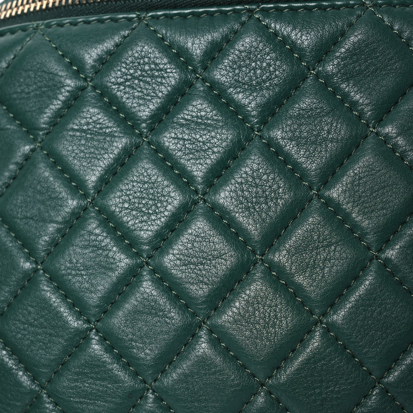 Calfskin Quilted Banane Waist Bag Fanny Pack Dark Green